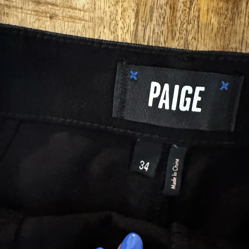 PAIGE Dani short w/ novelty coin pocket Black Coated denim High Waist Shorts 34